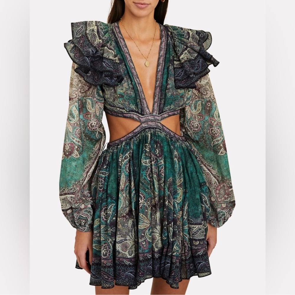 Zimmermann Green and Purple Paisley Mini Dress